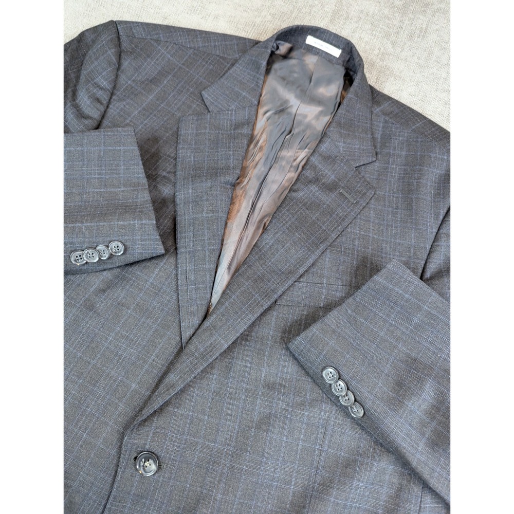 Peter Millar Blazer Mens 44R Charcoal Grey Wool Plaid Windowpane Sport Coat
